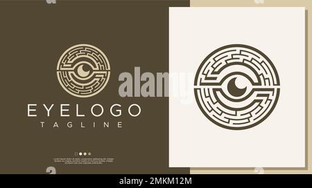 Modello con logo Line Eye. Astratto occhio logo vettore. Illustrazione Vettoriale