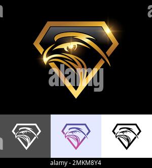 Un set di illustrazioni vettoriali di Golden Eagle Diamond Shape Logo Vector Sign Illustrazione Vettoriale