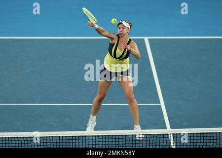 Melbourne, Australia. 29th Jan, 2023. Barbora Krejcikova della Repubblica Ceca gioca un colpo durante la Barbora Krejcikova e Katerina Siniakova della Repubblica Ceca contro Shuko Aoyama ed Ena Shibahara del Giappone nella finale di WomenÕs Doubles, Day 14 all'Australian Open Tennis 2023 alla Rod Laver Arena, Melbourne, Australia, il 29 gennaio 2023. Foto di Peter Dovgan. Solo per uso editoriale, licenza richiesta per uso commerciale. Non è utilizzabile nelle scommesse, nei giochi o nelle pubblicazioni di un singolo club/campionato/giocatore. Credit: UK Sports Pics Ltd/Alamy Live News Foto Stock