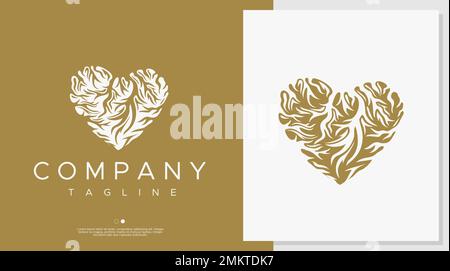 Modello di design del logo Heart root. Vettore logo cuore radicato. Illustrazione Vettoriale