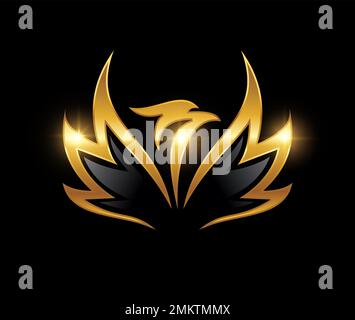 Un'illustrazione vettoriale di Golden Shine Eagle Bird Logo Sign in sfondo nero Illustrazione Vettoriale