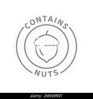 Contiene l'etichetta della linea vettoriale NUTS. Badge allergeni degli ingredienti alimentari. Illustrazione Vettoriale