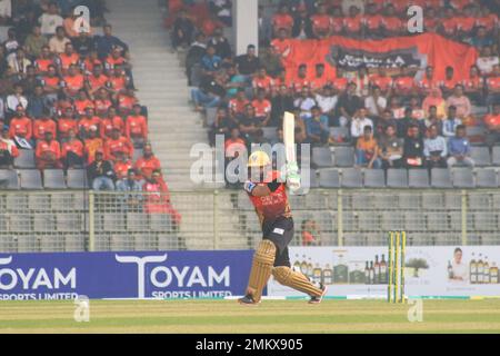 Non esclusiva: 28 gennaio 2023 a Sylhet-Bangladesh: Comilla Victorians team battsmans Cricketer pakistano MOHAMMAD RIZWAN ha segnato 54 (47 palle) corse Foto Stock