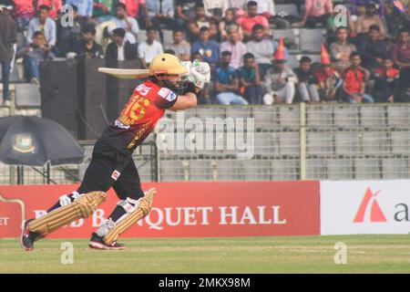 Non esclusiva: 28 gennaio 2023 a Sylhet-Bangladesh: Comilla Victorians team battsmans Cricketer pakistano MOHAMMAD RIZWAN ha segnato 54 (47 palle) corse Foto Stock