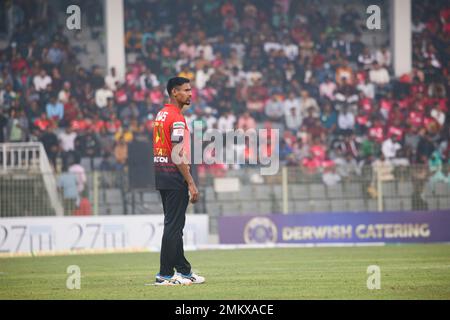 Non esclusiva: 28 gennaio 2023 a Sylhet-Bangladesh: Comilla Victorians team Bowler MUSTAFIZUR RAHMAN FIZ durante il bowling su oggi partita tra Comil Foto Stock