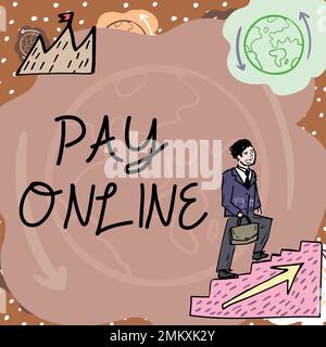 Scrittura con testo Pay Online. Foto concettuale acquistare prodotti o servizi utilizzando la carta di credito su qualsiasi sito web Foto Stock