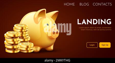 Monete d'oro e piggy bank. Simbolo del profitto e della crescita. Investimenti e risparmi. Illustrazione vettoriale Illustrazione Vettoriale