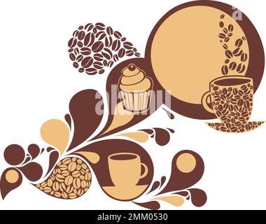 Caffè e dessert sfondo decorativo. Illustrazione del vettore piatto Illustrazione Vettoriale