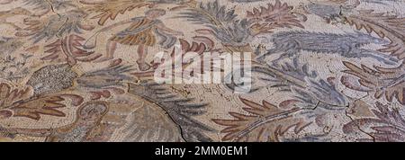Il pavimento Mosaico nella Cappella del sacerdote Giovanni, Monte Nebo, Giordania, Medio Oriente Foto Stock