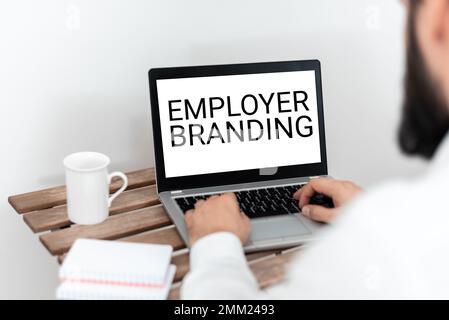 Didascalia di testo che presenta il Branding del datore di lavoro. Parola scritta sul processo di promozione di un'azienda che costruisca la reputazione Foto Stock