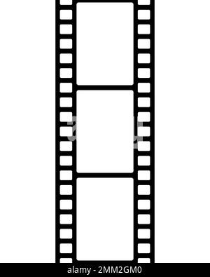 Fotogramma pellicola modello senza giunture. Striscia nera ripetuta isolata su sfondo bianco. Gli elementi sono separati in livelli modificabili. Bobina di aggancio ripetuta Illustrazione Vettoriale