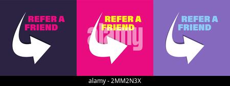 Segnala un'associazione della filiale dell'amico e guadagni i soldi. Serie di poster con frecce Illustrazione Vettoriale