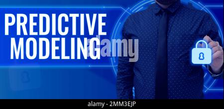 Scrittura con visualizzazione del testo Predictive Modeling (modellazione predittiva). Strategia di manutenzione della vetrina aziendale basata sull'analisi predittiva Foto Stock