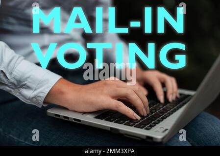 Firma che mostra Mail in votazione. Parola scritta sul voto in un'elezione in cui le schede elettorali sono distribuite agli elettori per posta Foto Stock