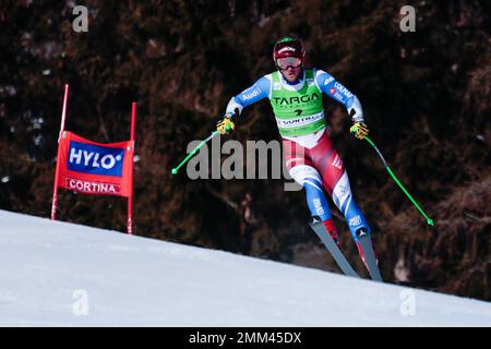 Olympia delle Tofane, Cortina d’Ampezzo, Italia, 29 gennaio 2023, Giezendanner Blaise (fra) durante la Coppa del mondo di sci Audi FIS 2023 - Super G uomo - gara di sci alpino Foto Stock