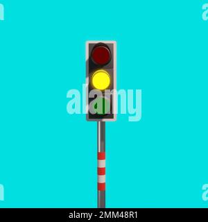 Semaforo con rendering 3D, segnale stradale con rosso, giallo e verde, semaforo 3D con sfondo azzurro Foto Stock