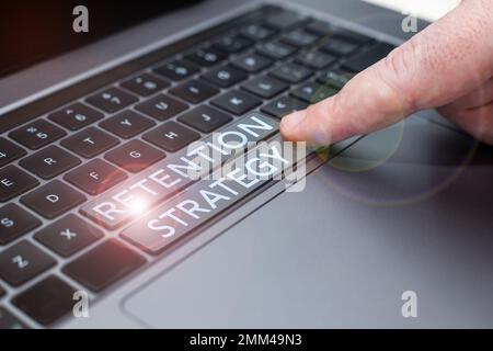 Strategia di ritenzione del segno di scrittura della mano. Parola per attività per ridurre il turnover e l'attrito dei dipendenti Foto Stock