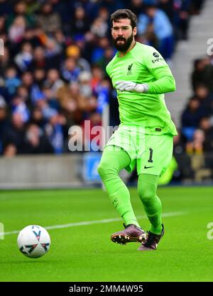 Brighton, Regno Unito. 29th Jan, 2023. Alisson Becker portiere del Liverpool FC durante la partita della fa Cup Fourth Round tra Brighton & Hove Albion e Liverpool all'Amex il 29th 2023 gennaio a Brighton, Inghilterra. (Foto di Jeff Mood/phcimages.com) Credit: PHC Images/Alamy Live News Foto Stock