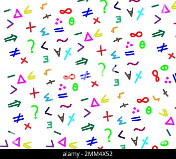 Sfondo di simboli matematici scritti a mano a colori Illustrazione Vettoriale