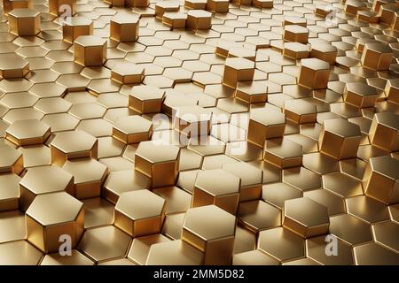 Astratto sfondo esagonale dorato 3D. Foto Stock