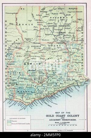 Mappa dal 1896 della colonia britannica della Gold Coast (oggi Ghana). Foto Stock