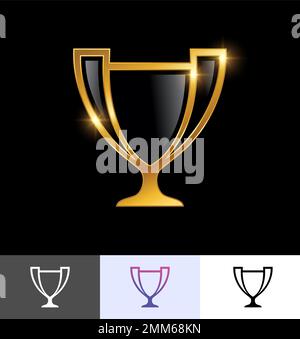 Un set di illustrazioni vettoriali con l'icona Golden Trophy Awards su sfondo nero con effetto oro brillante Illustrazione Vettoriale