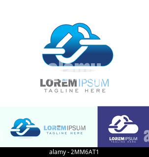 Un set di illustrazioni vettoriali del logo della tecnologia cloud di sblocco Illustrazione Vettoriale