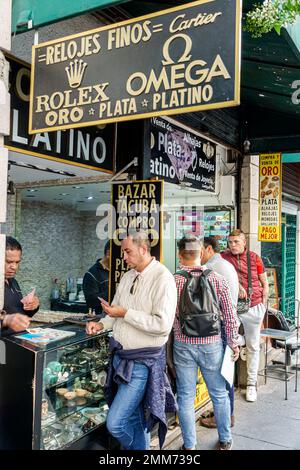 Città del Messico, centro storico, Historico Centro, marca di lusso Rolex Cartier orologi oro argento platino riparazione riparatore, uomo uomini maschio, adulti Foto Stock