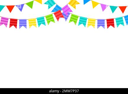 Bandiere di coniglietti di compleanno. Appendere luminosi ghirlande festive per la festa. Cartoon elementi colorati Illustrazione Vettoriale