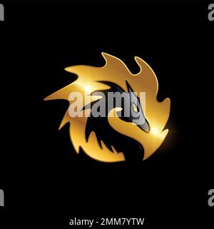 Un set di illustrazioni vettoriali di Golden Dragon Head Symbol Logo Sign Illustrazione Vettoriale