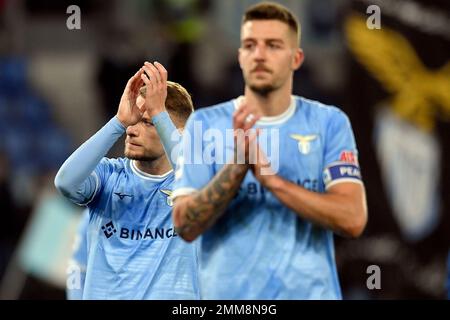 Roma, Italia. 29th Jan, 2023. Deiezione di Ciro immobile del Lazio durante la Serie Una partita di calcio tra SS Lazio e ACF Fiorentina allo stadio Olimpico di Roma (Italia), 29th gennaio 2023. Foto Antonietta Baldassarre/Insidefoto Credit: Insidefoto di andrea staccioli/Alamy Live News Foto Stock