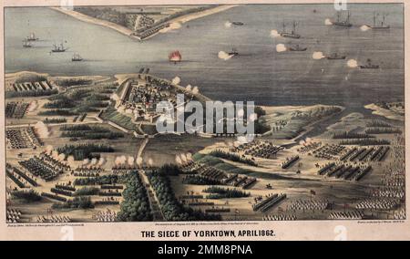 Una mappa dell'assedio di Yorktown durante la guerra civile americana nel 1862. L'assedio di Yorktown fu combattuto dal 5 aprile al 4 maggio 1862. La battaglia fu inconcludente, mentre le forze del Conferderato si tirarono fuori dalle loro posizioni di notte, scappando intatte a Williamsberg. Foto Stock