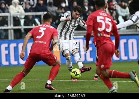 Torino, Italia. 29th gennaio 2023. Matias Soule (Juventus) durante la Serie Italiana Una partita tra Juventus 0-2 Monza allo Stadio Allianz il 29 gennaio 2023 a Torino. Credit: Maurizio Borsari/AFLO/Alamy Live News Foto Stock