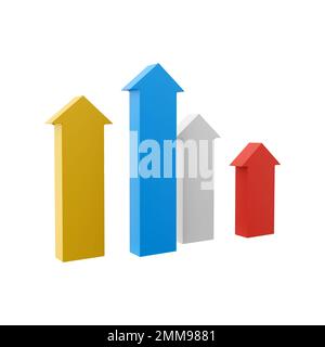 3d rendering di quattro frecce grafiche che vanno verso l'alto icona. 3d icona con le frecce di aumento del rendering. Frecce grafiche rivolte verso l'alto. Foto Stock