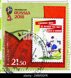 MOSCA, RUSSIA - 30 OTTOBRE 2022: Francobollo stampato in Russia mostra 2002 Stamp, Russia nella Coppa del mondo FIFA, 2018 serie, circa 2016 Foto Stock