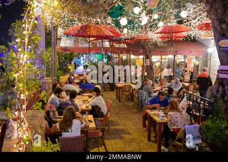 Ristorante, Colonia tedesca, Sderot ben Gurion, Città Vecchia, Haifa, Israele Foto Stock