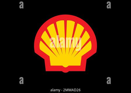 Shell Oil Company, sfondo nero, logo, marchio Foto Stock