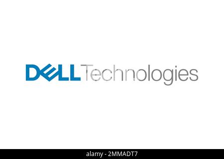 Tecnologie Dell, sfondo bianco, logo, nome del marchio Foto Stock