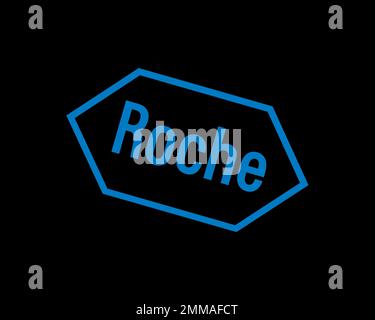 Hoffmann la Roche, ruotato, sfondo nero, logo, marchio Foto Stock