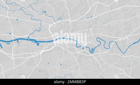 Mappa del fiume Clyde, città di Glasgow, Scozia. Corso d'acqua, flusso d'acqua, blu su sfondo grigio Road map. Illustrazione vettoriale, silhouette dettagliata. Illustrazione Vettoriale