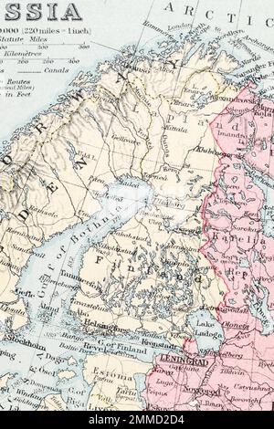 c. 1935 Mappa dell'atlante della Finlandia e degli stati baltici circostanti. Per i cambiamenti del territorio finlandese, i confini con la Finlandia, le relazioni tra Russia e Finlandia e l'ostilità. Foto Stock