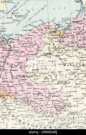 1935 Mappa dell'atlante della Polonia in Europa prima del WW2. Foto Stock