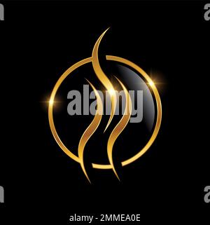 A Vector Illustration of Golden Wave Pointing Up Logo Sign in sfondo nero con effetto lucentezza oro Illustrazione Vettoriale