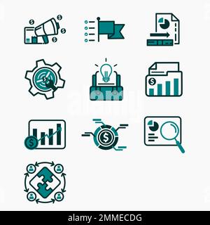 Set di icone commerciali e di marketing. Può essere utilizzato per applicazioni aziendali e icone Web Illustrazione Vettoriale