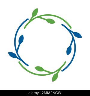 Semplice corona rotonda con rami di contorno. Bordo di foglie verdi. Elemento decorativo di design. Doodle cornice per logo, invito, fattoria. Vettore il Illustrazione Vettoriale