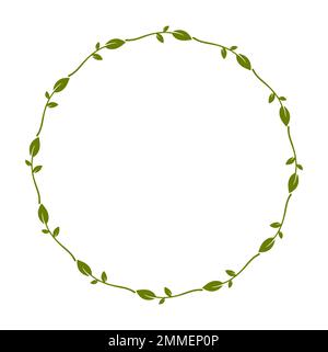 Semplice corona rotonda con rami di contorno. Bordo di foglie verdi. Elemento decorativo di design. Doodle cornice per logo, invito, fattoria. Vettore il Illustrazione Vettoriale