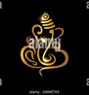 Golden Ganesh Puja. ganesh Chaturthi Sign Illustrazione Vettoriale