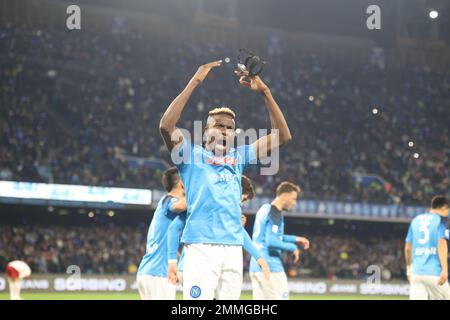 Napoli, Campania, Italia. 29th Jan, 2023. In occasione della Serie A Football Match SSC Napoli vs FC Roma il 29 gennaio 2023 allo Stadio Diego Armando Maradona di Napoli.in Foto: Victor Osimhen di SSC Napoli (Credit Image: © Fabio Sasso/ZUMA Press Wire) SOLO USO EDITORIALE! Non per USO commerciale! Credit: ZUMA Press, Inc./Alamy Live News Foto Stock