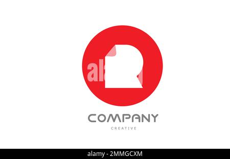 R icona con logo a lettere geometriche con angolo ripiegato. Design del modello a cerchio rosso per l'azienda o l'azienda. Elemento vettore per identità. Logo Illustrazione Vettoriale