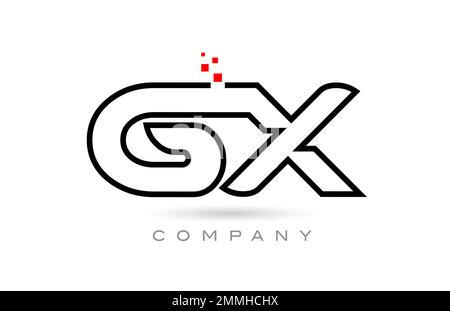 Logo GX Connected lettera alfabeto design combinato con punti e colore rosso. Modello creativo per aziende e aziende Illustrazione Vettoriale